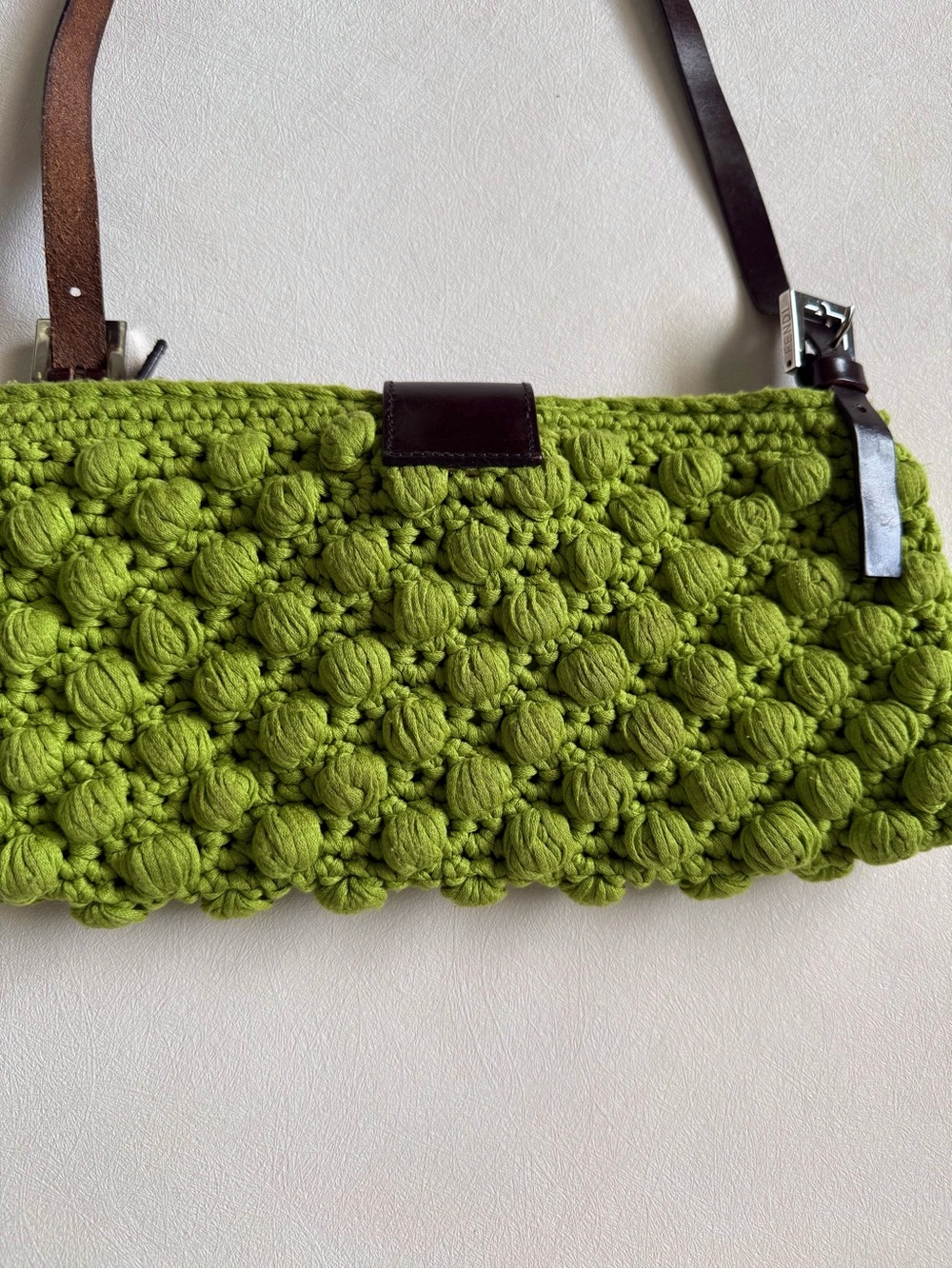 Vintage Fendi Green Crochet Baguette Crossbody Bag - Picture 4 of 8